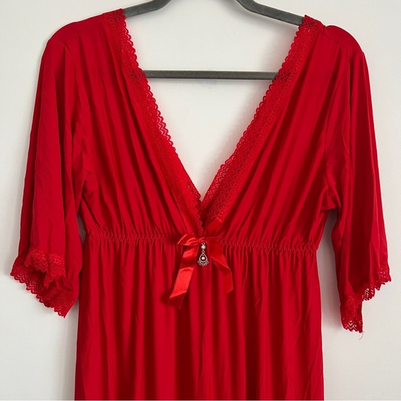 Red Lace Trim Nightgown Babydoll Lingerie Dress-Women’s Size Medium - Picture 2 of 9
